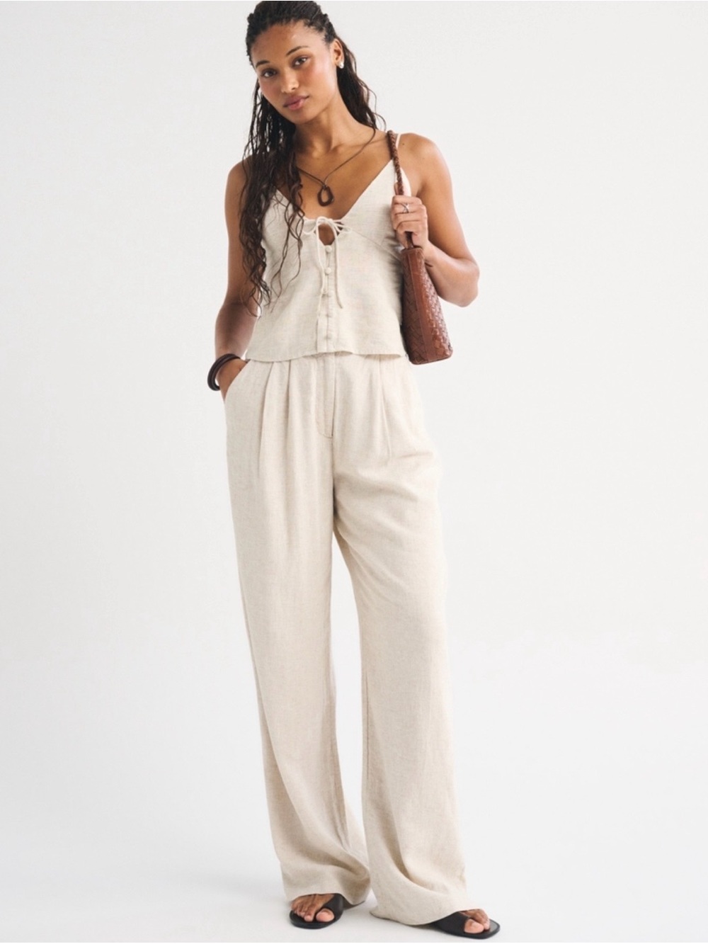 NWT Abercrombie & Fitch Sloan Linen Blend Wide Leg Pants